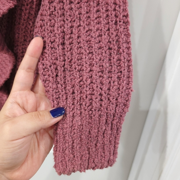 EXPRESS Nwt Cozy Chunky Knit Ruffle Sweater in Mauve Dusty Rose, Oversized, S - Picture 2 of 12